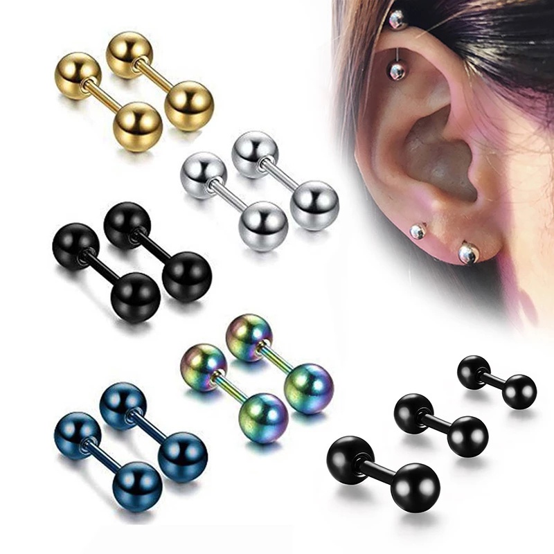 Set 5 Khuyên Tai Thép Không Gỉ Hình Quả Bóng Hai Đầu Thời Trang Unisex