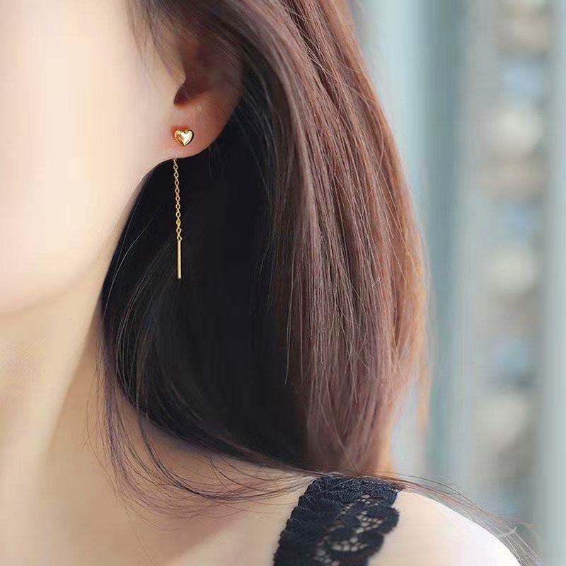 Bông Tai Mạ Vàng Phối Tua Rua Đơn Giản Chống Dị Ứng Phong Cách Hàn Quốc