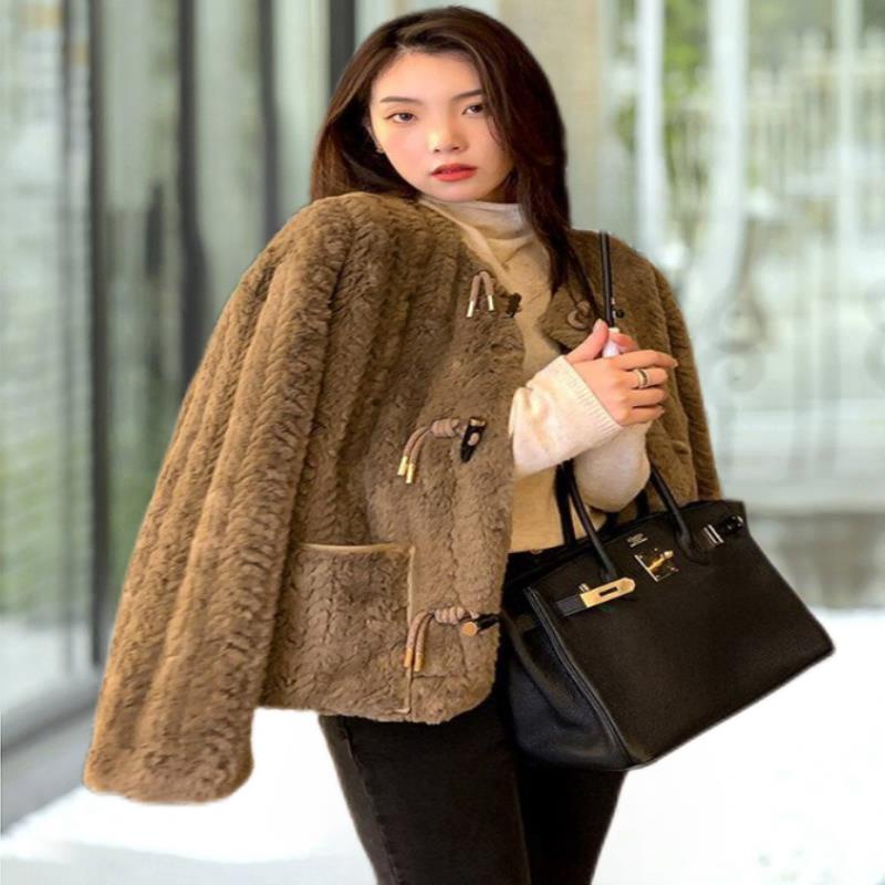 [Giao Ngay] Áo Khoác Len Lông Thỏ Dày Dáng Rộng Phong Cách Mới Mùa Đông Cho Nữ