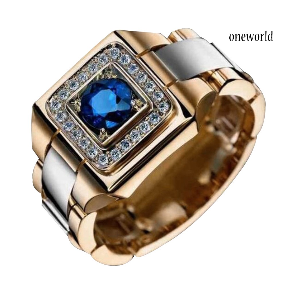 Nhẫn Nam Đính Đá Sapphire Nhân Tạo Kiểu Dáng Sang Trọng