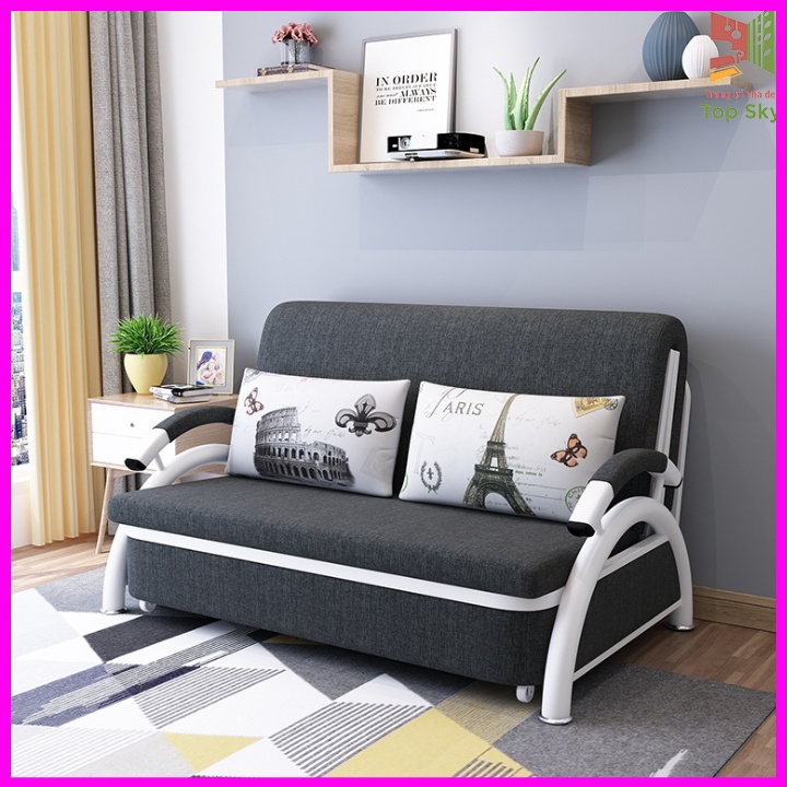 Giường ngủ gấp gọn kiêm ghế sofa-Sofa giường thông minh phong cách hiện đại, tặng kèm 2 gối siêu cute.