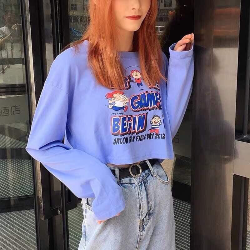 Áo croptop tay dài in họa tiết LET THE GAMES BEGIN 2 màu AT26 | BigBuy360 - bigbuy360.vn