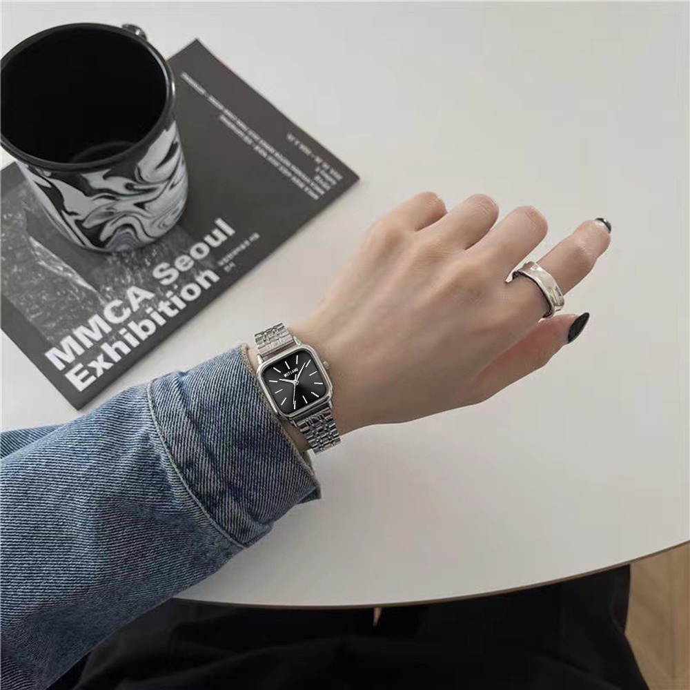 Đồng Hồ Đeo Tay Mặt Vuông Dây Inox Đơn Giản Thời Trang Hàn Quốc Dành Cho Nữ