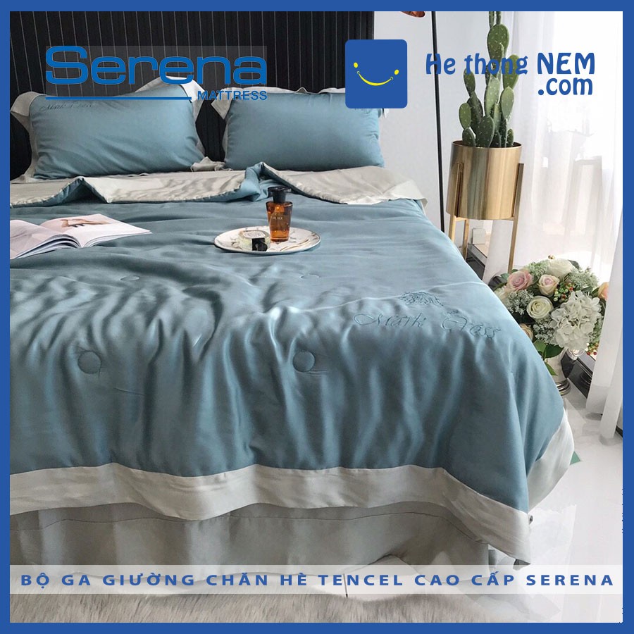 Chăn Hè Ga Trải Giường Drap Tencell SERENA Bộ 5 Món Set Vỏ Chăn Ga Gối Mền Tencel Mỏng – Hệ Thống Nệm