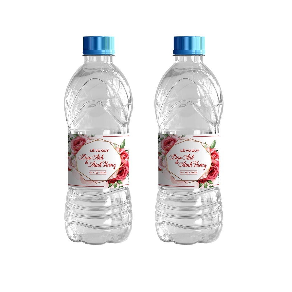 Set 50 Tem Chai Nước Suối Trang Trí Đám Cưới Tân Hôn Có Keo Dán Sẵn