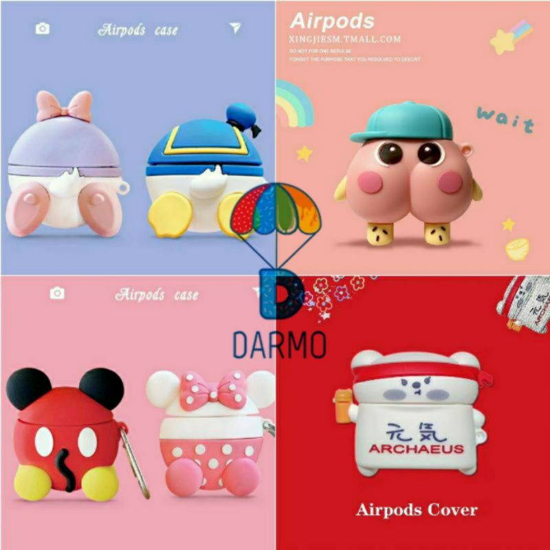 Case bảo vệ Airpods Pro/1/2 mông mickey/ minnie/ vịt daisy donald/ võ sĩ gấu chuột archeus/ bờ mông hồng có lông chân