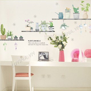 Decal dán tường trang trí phòng ngủ,quán cafe,văn phòng-Chậu xương rồng