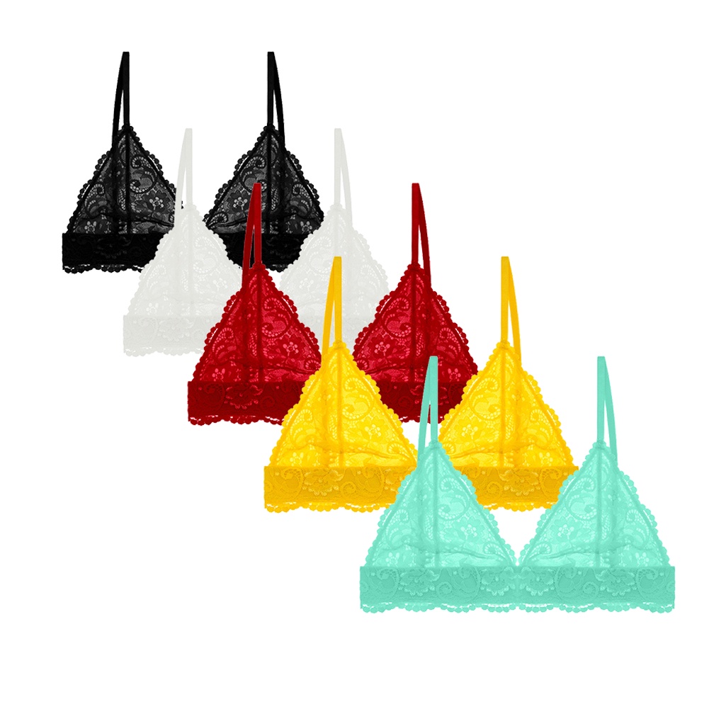 Bộ 3 áo ngực Varsbaby D325 bằng ren không gọng khuôn ngực hình tam giác thời trang Pháp mùa hè cho nữ