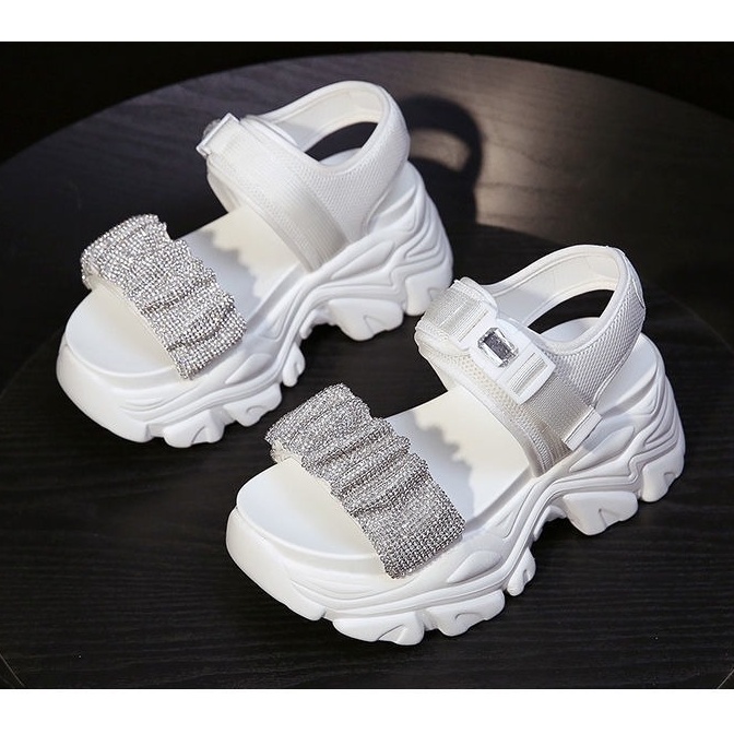 Giày Sandal Đế Dày Quai Dán Đính Đá Thời Trang Mùa Hè 2022 Cho Nữ