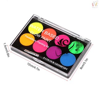 Bộ Màu Vẽ Cơ Thể Dạ Quang Chuyên Nghiệp 8 Màu Kèm 1 Cọ Không Độc Hại