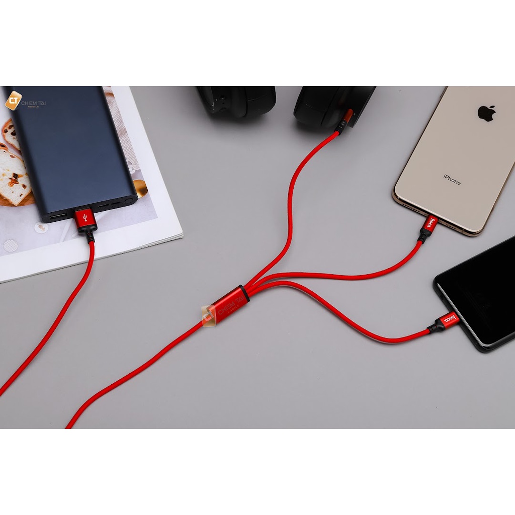 Cáp Sạc Đa Năng Dây Dù 3 Đầu X14 3 in 1 Chính Hãng - Dài 1m Chống Đứt