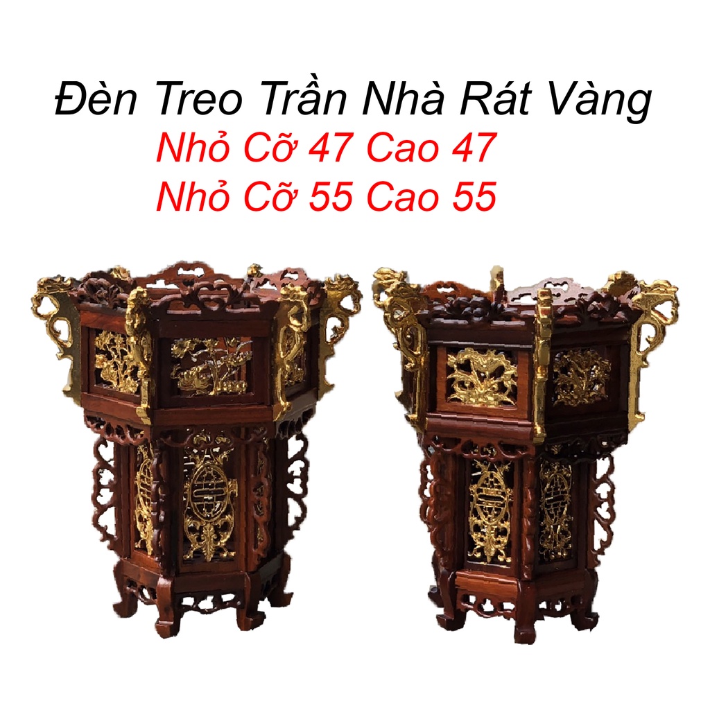 Đèn Treo Trần Nhà Rát Vàng trang trí gia đình gỗ hương cỡ 47,55