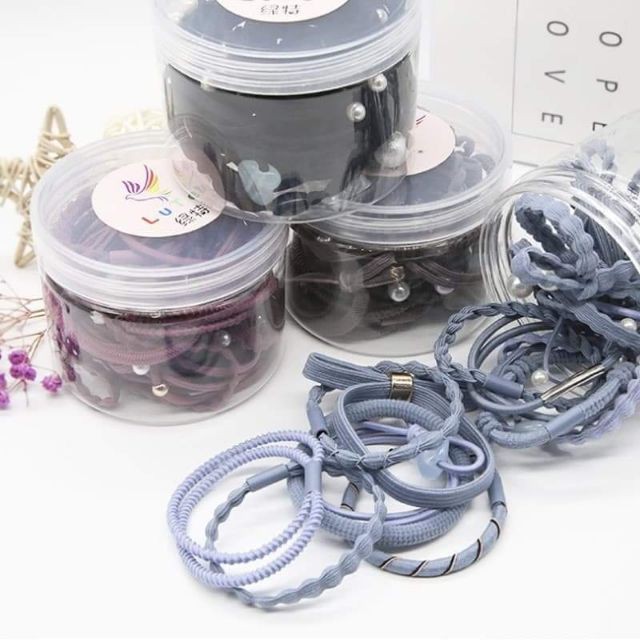 Hộp 12 chun buộc tóc nhiều mẫu sang trọng