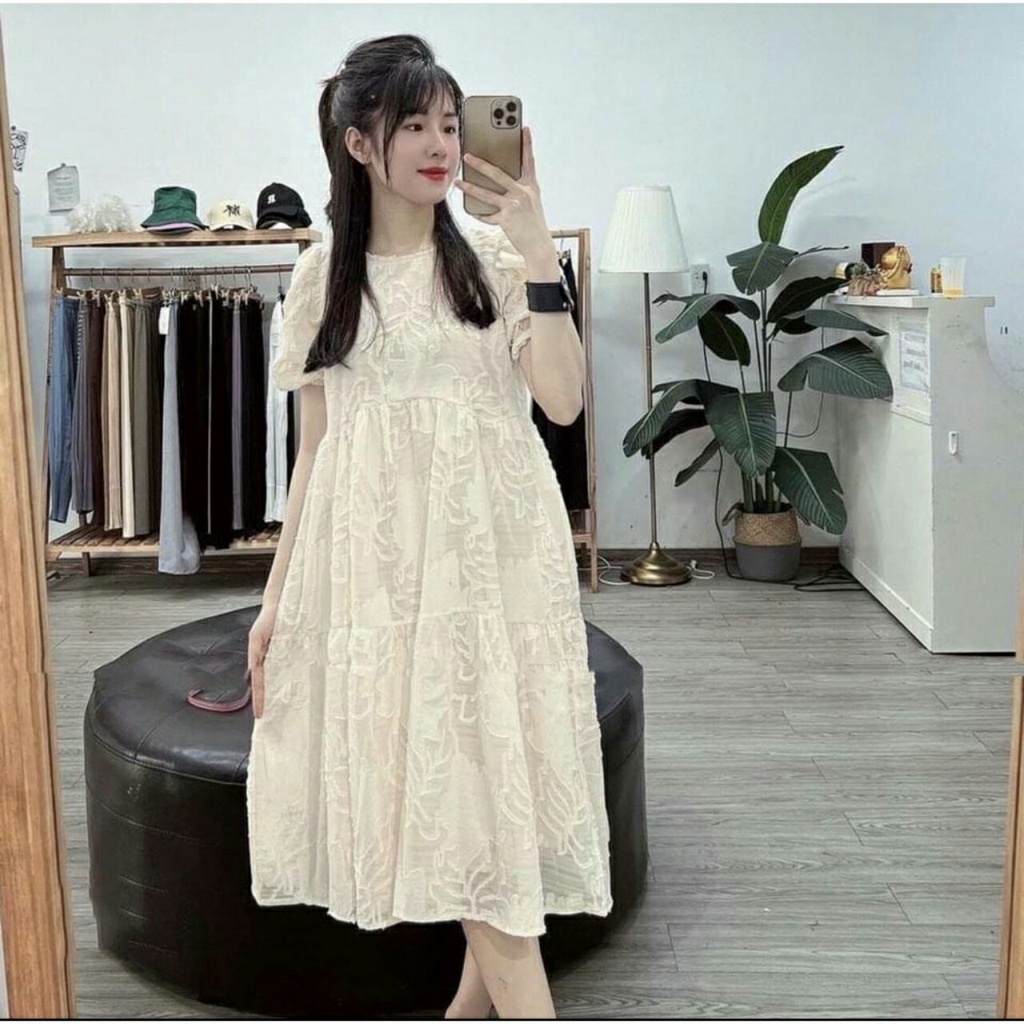 Váy Bầu, Đầm Bầu Thiết Kế Chất Voan 2 Lớp Họa Tiết Tay Ngắn Sang Chảnh Dễ Thương  A067 Lin Store66