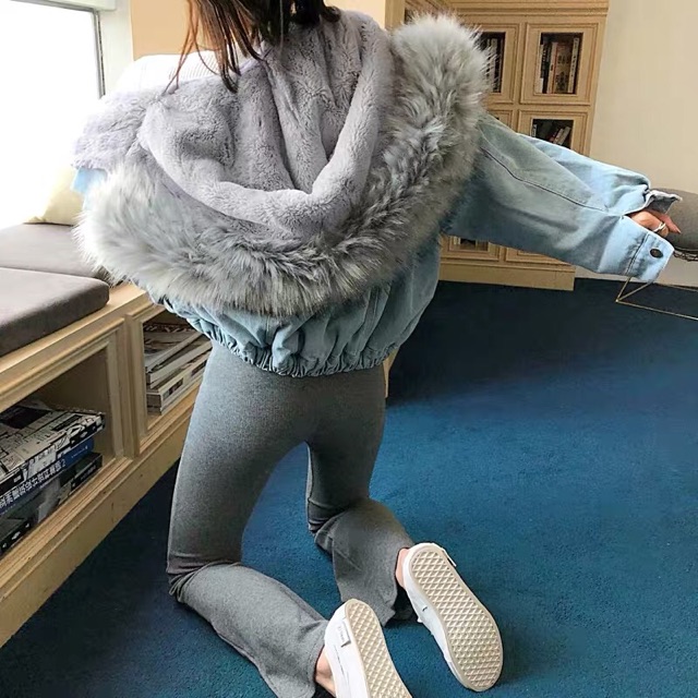 Khoác bò mũ lông