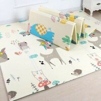 Thảm xốp cho bé gấp gọn, tấm lót trải sàn 2 mặt chống thấm chống trơn hàn quốc phủ silicon 1m8 2m