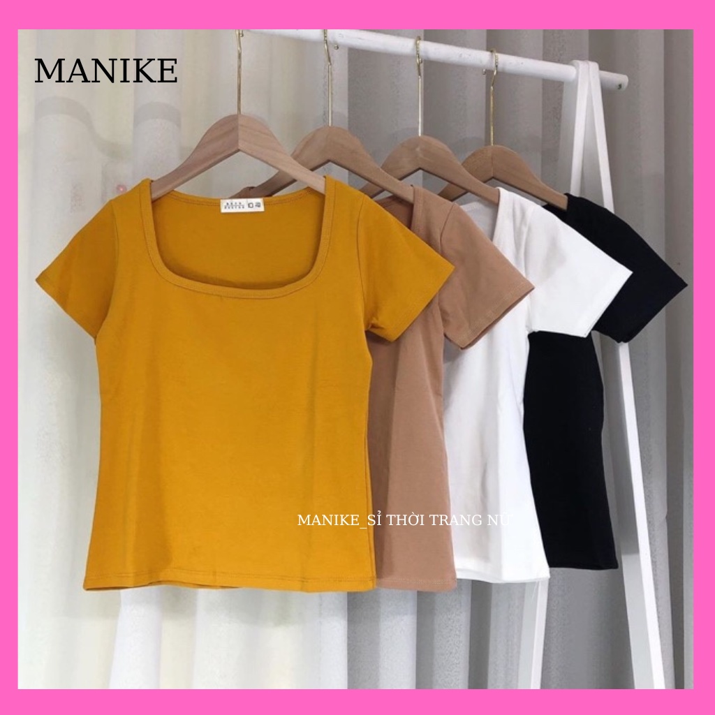 Áo Phông Nữ Cộc tay Cổ Tròn Ôm Body,Áo Thun Tay Ngắn Bigsize Manike Phong Cach Hàn Quốc