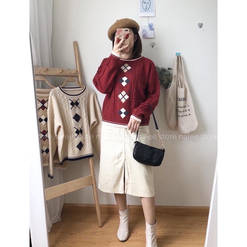 Áo len thừng hoạ tiết ô trám