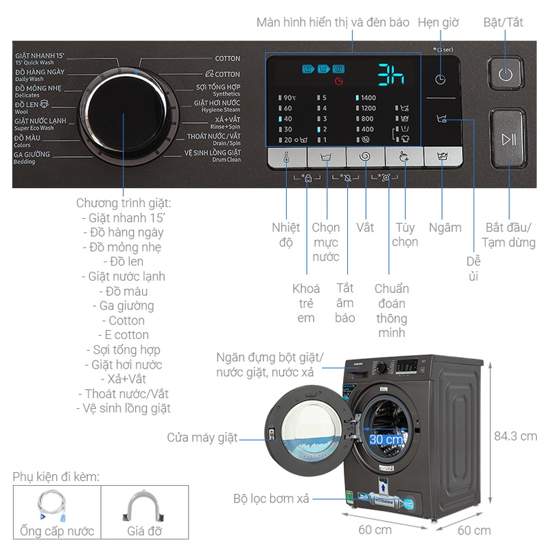 Máy giặt Samsung cửa ngang 9,5kg WW95TA046AX/SV