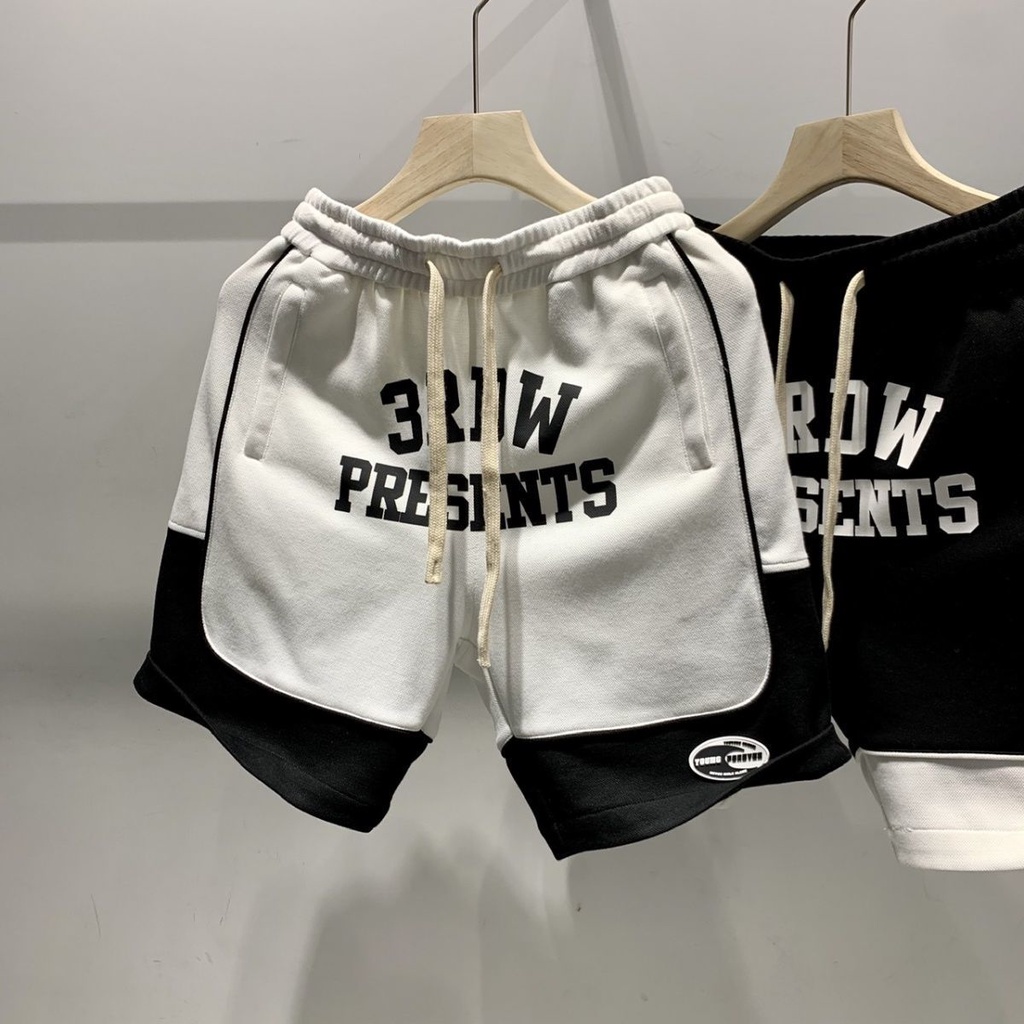 Quần Short Thể Thao Dệt Kim Màu Sắc Tương Phản In Họa Tiết Cá Tính Cho Nam