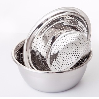 Bộ 5 Thau Rổ Inox Rửa Rau Củ Quả, Thau Trộn Salad Dày Dặn Siêu Tiện Dụng Cho Nhà Bếp