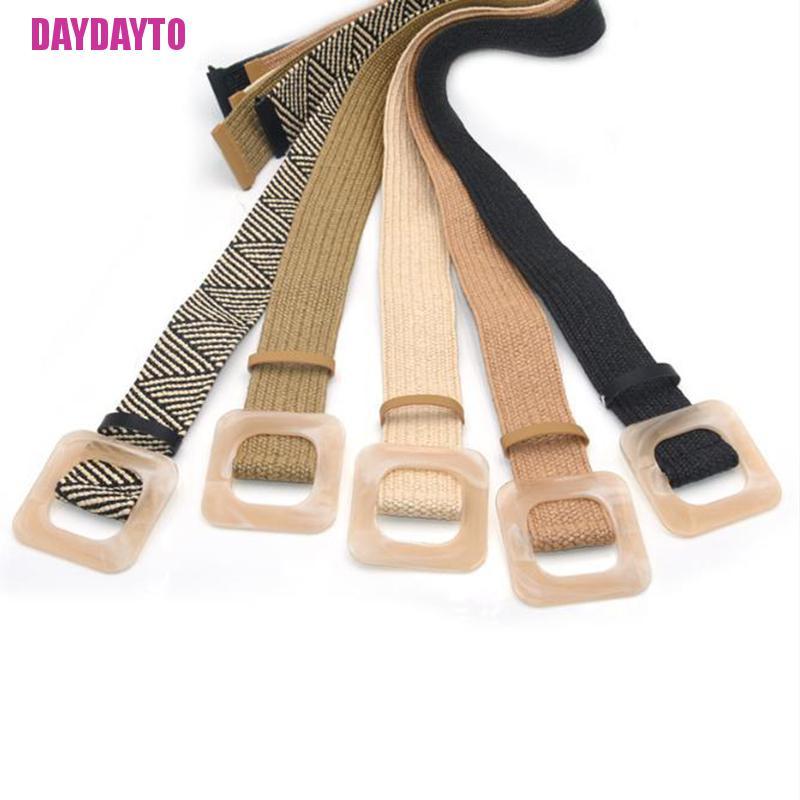 Thắt lưng bện dây cói khóa gỗ vuông phong cách boho cổ điển thời trang mùa hè xinh xắn cho nữ