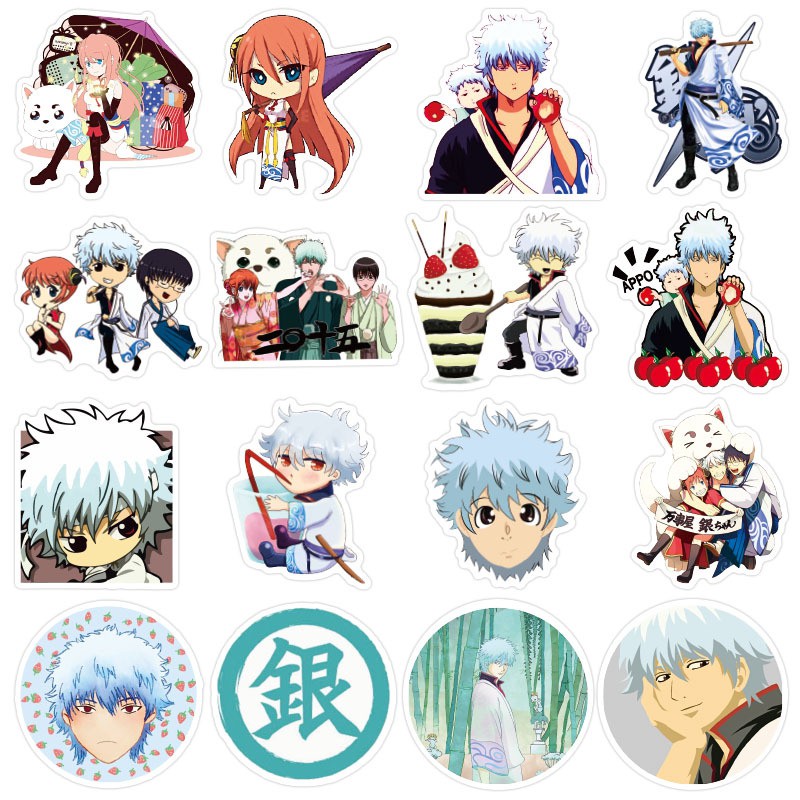 Miếng dán Sticker Anime Manga Gintama (Linh Hồn Bạc) trọn bộ 50 hình - In rõ ràng sắc nét khó tróc