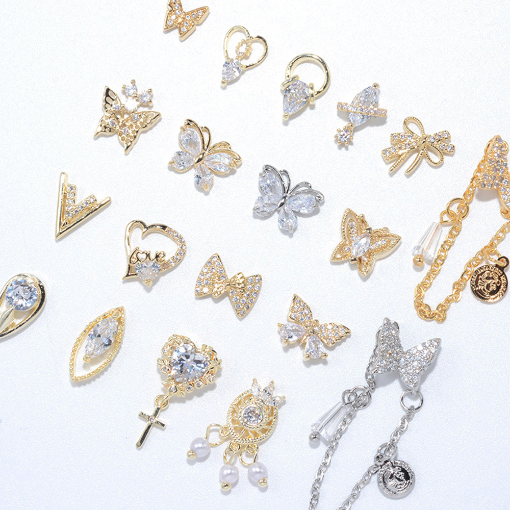 [sweet] 1pc fashion woman Rhinestone Zircon Butterfly pearl Tassel DIY Nail Art ornament