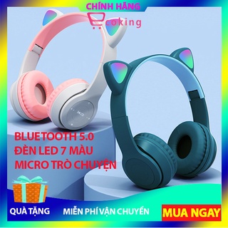 tai nghe mèo chụp tai bluetooth 5.0 p47M ecoking{mua 1 tặng 1 quà},tích hợp thẻ TF bass chất lượng cao,có micro nghe gọi