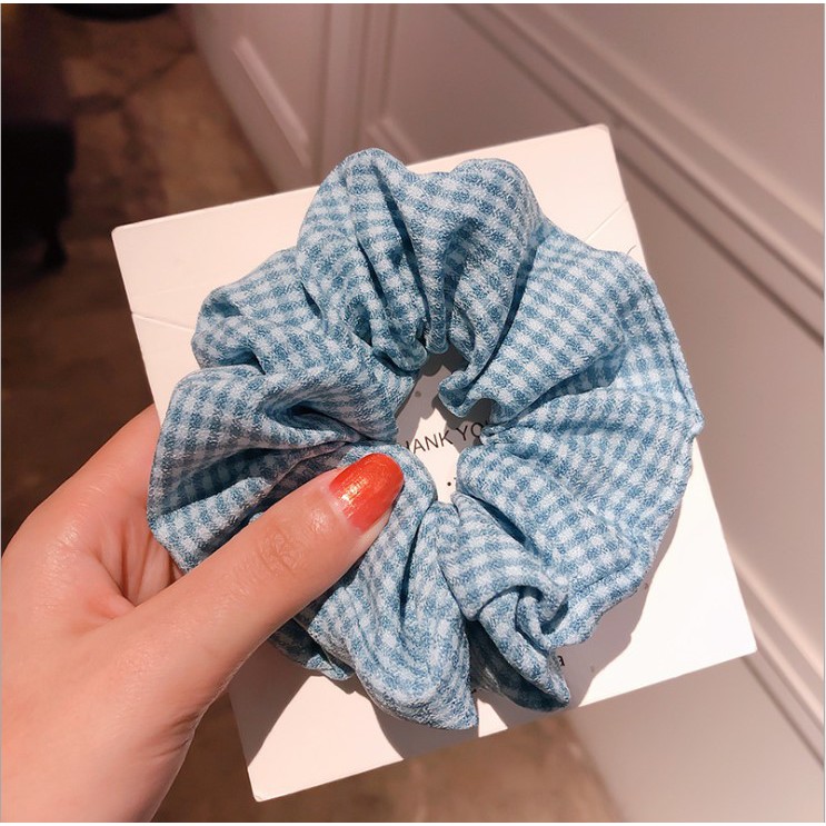 cột tóc vải scrunchies buộc tóc vải họa tiết kẻ caro nhỏ loại đẹp hot trend PK23