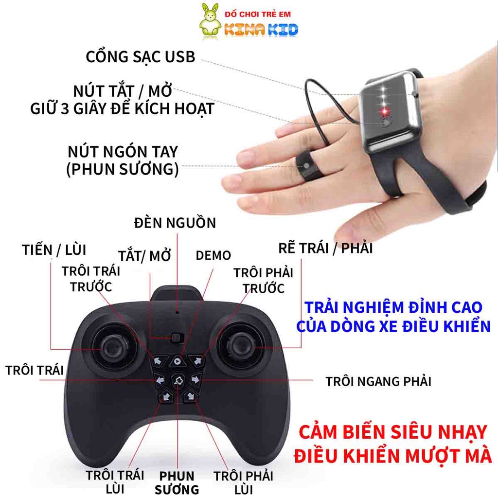 Xe Điều Khiển Từ Xa Drift Tốc Độ Cao Bằng Cảm Biến Đeo Tay Và Remote, Drift 360 Độ, Phun Sương Và Biến Đổi Màu Sắc