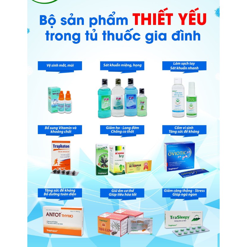 Nước súc miệng sát khuẩn họng, thơm miệng phòng ngừa đau họng sâu răng TB Traphaco