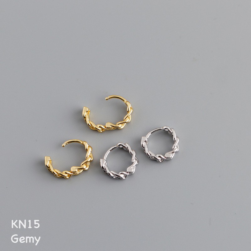 Bông, khuyên tai nữ bạc thật 925 tròn mạ vàng dạng mắt xích cá tính HARMONY KN15