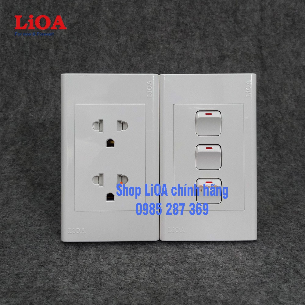 Combo ổ cắm điện đôi 3 chấu LiOA 16A 3520W + 3 công tắc điện - Lắp âm tường