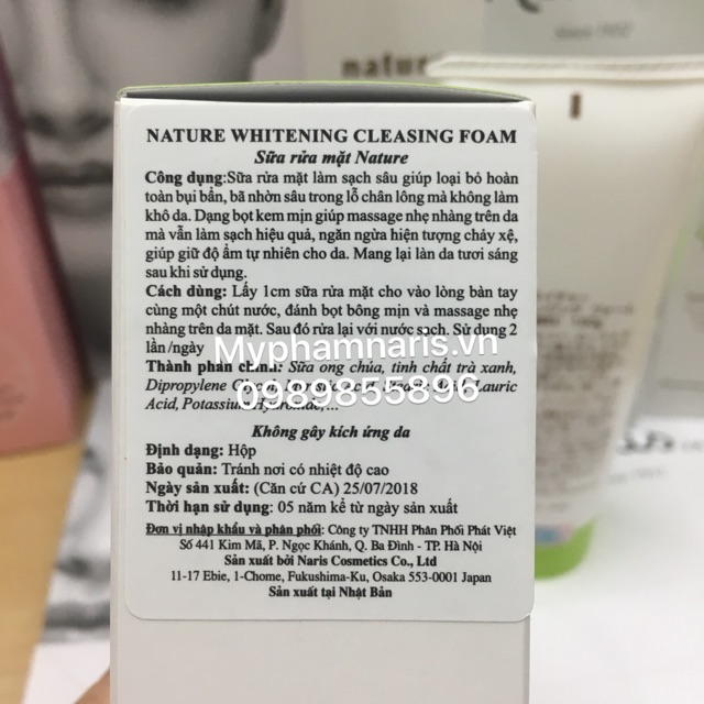 Sữa rửa mặt làm sáng da Naris Nature Whitening Cleansing Foam