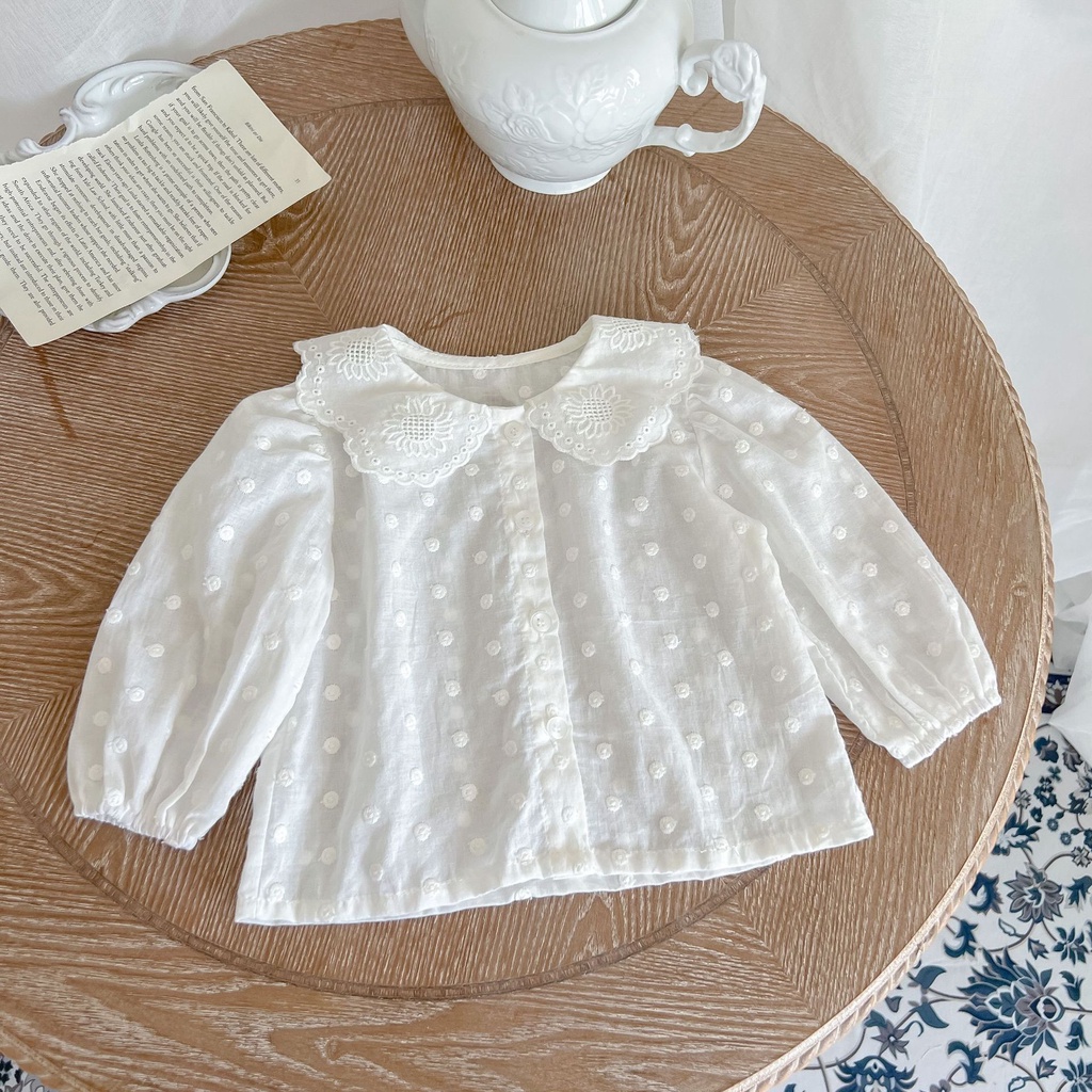 Bộ Áo Sơ Mi Tay Dài + Quần Short Màu Trơn Đơn Giản Thời Trang Cho Bé Gái 2313