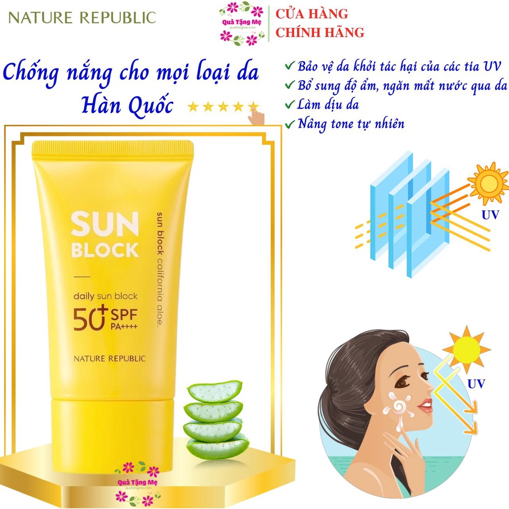 Kem chống nắng cho mọi loại da Hàn Quốc Nature Republic California Aloe Daily Sun Block SPF50+PA+++ 57ml  Quatangme