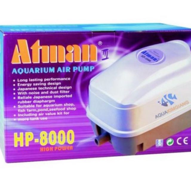 MÁY SỦI OXY CÔNG SUẤT LỚN ATMAN AIR PUMP HP-8000 - Guppy Xanh