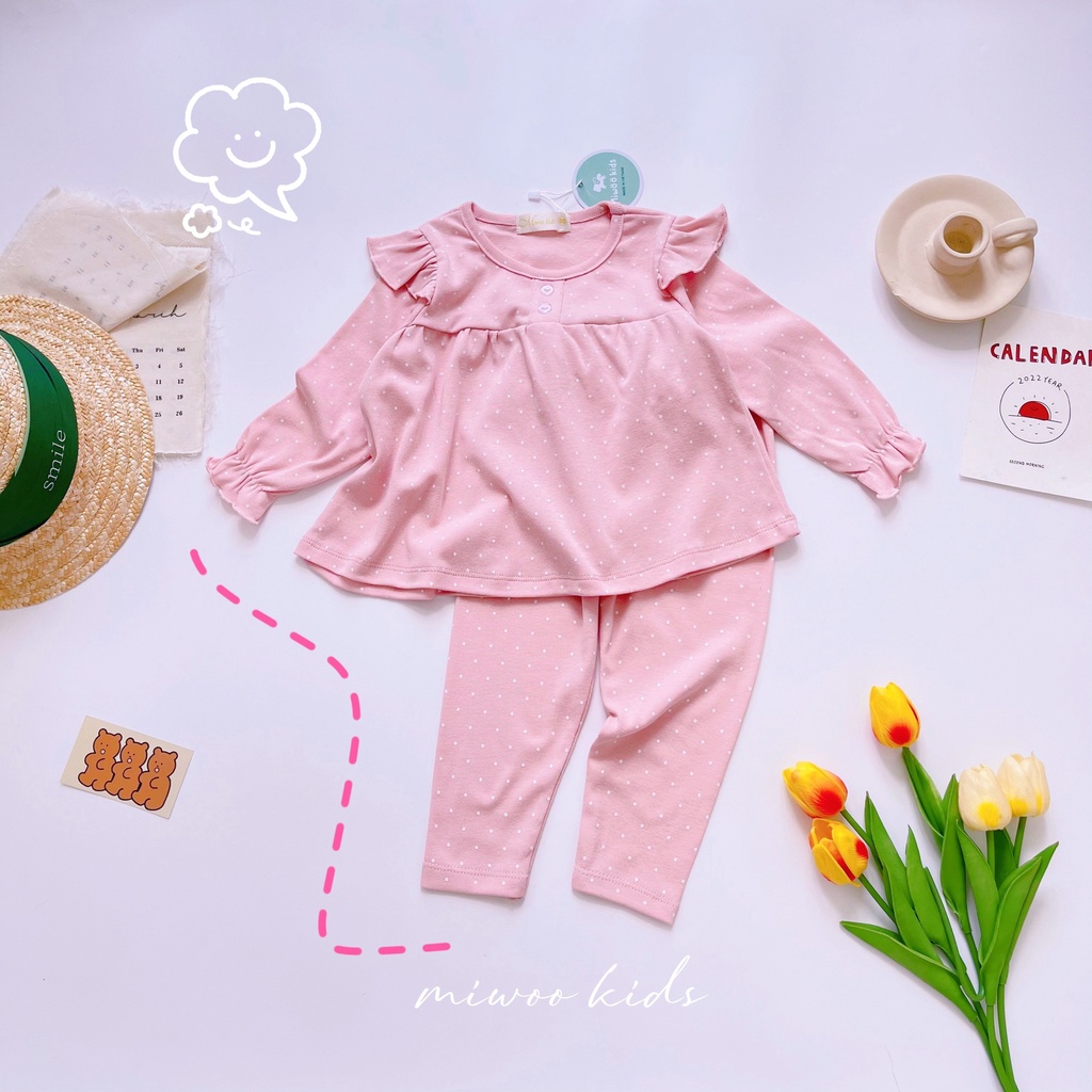 Bộ thun cotton dài tay phối cánh tiên Miwoo kids BABYDOLL họa tiết siêu dễ thương cho bé gái bảng 1