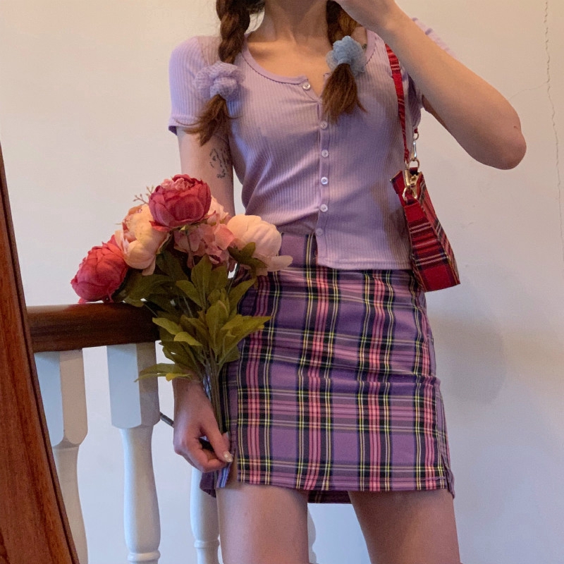 IELGY Chân Váy Chữ A Lưng Cao Họa Tiết Kẻ Sọc Thời Trang Mùa Hè Cho Nữ