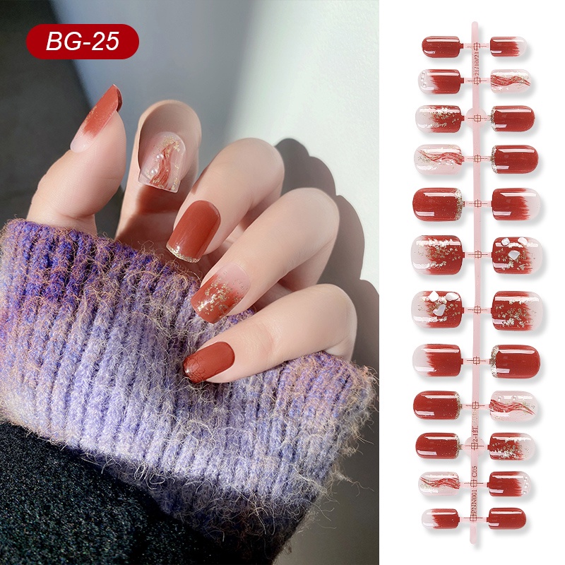 [Hàng mới về] Bộ 24 móng tay giả đính nơ họa tiết bầu trời xanh thời trang<br>