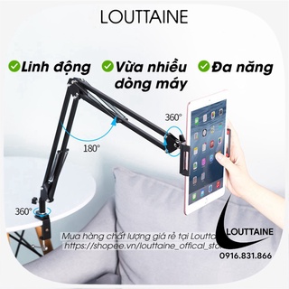 Giá đỡ điện thoại Ipad livestream quay video xem phim kẹp đầu giường bàn(4.8 -10.5 in) chất liệu thép không gỉ chắc chắn