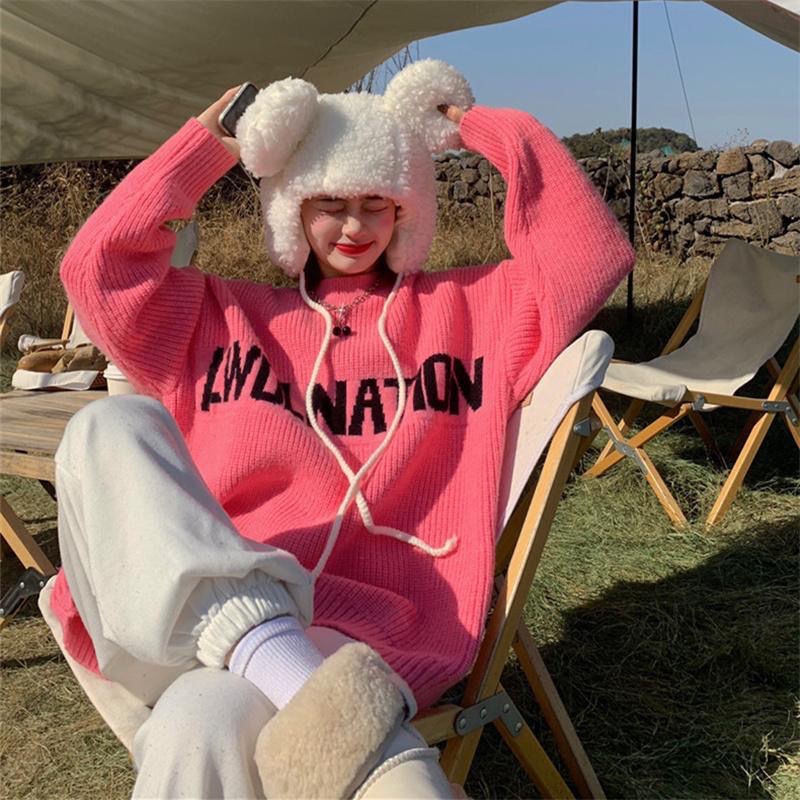 Áo Sweater dáng rộng dày phối chữ thời trang Hàn Quốc đơn giản