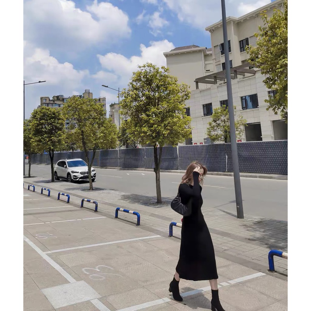 Blackpink Jennie Korean Vintage Slim Sexy Fashion Long Sleeve Knitted midi Dress | BigBuy360 - bigbuy360.vn