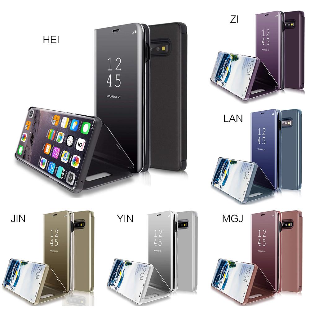 Ốp lưng da nắp gập màu trơn có mặt gương phía trước cho Samsung S10 Plus / S10