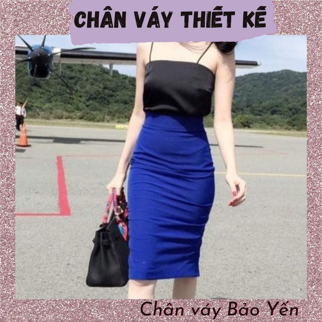 Chân váy bút chì xanh coban tới gối xẻ sau  - M25