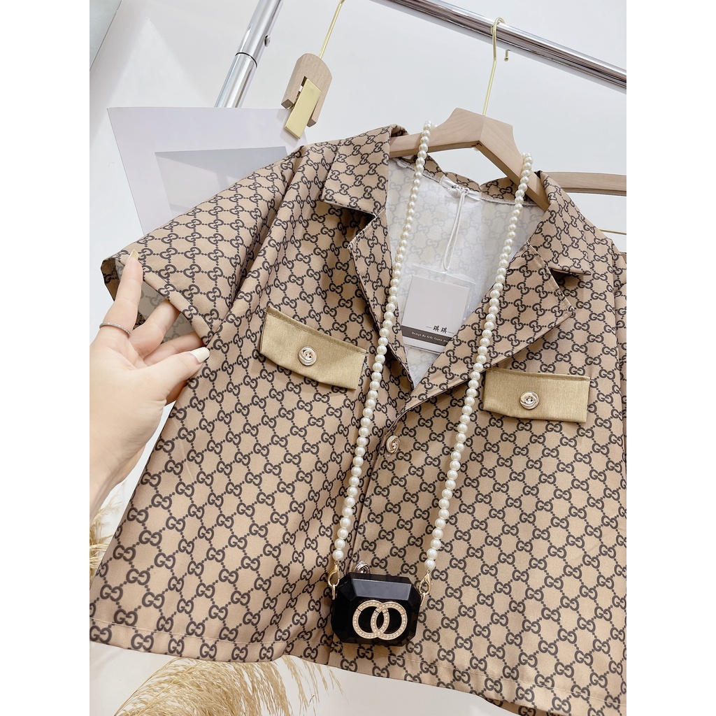 Set croptop chân váy nắp túi đồ bộ nữ họa tiết chữ NN433
