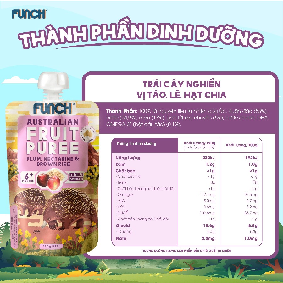 Trái Cây Nghiền Cho Bé Ăn Dặm Từ 6 Tháng Mix Hạt Dinh Dưỡng FUNCH bổ Sung DHA Omega 3 Gói 120g Date T9/2023