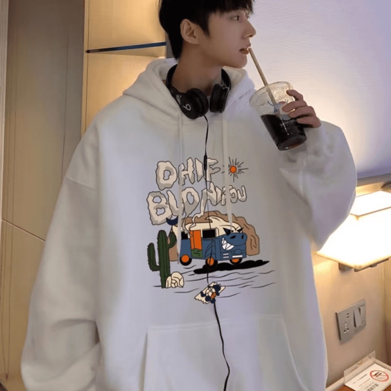 Áo hoodie Dáng Rộng Có In Chữ Thời Trang Phong Cách Hàn Quốc Cho Nam