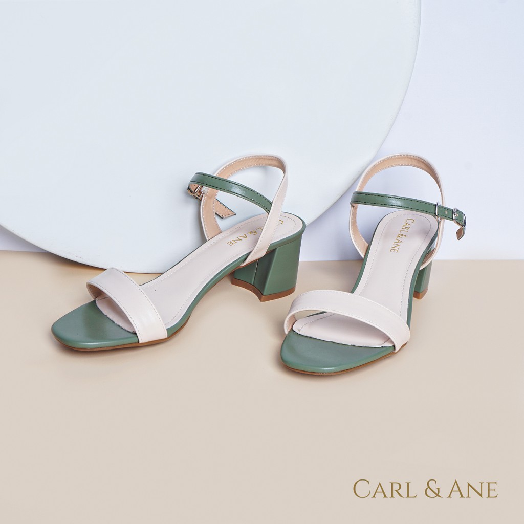 Carl &amp; Ane - Giày sandal nữ phối dây cao 5cm màu kem phối xanh rêu_ CS004